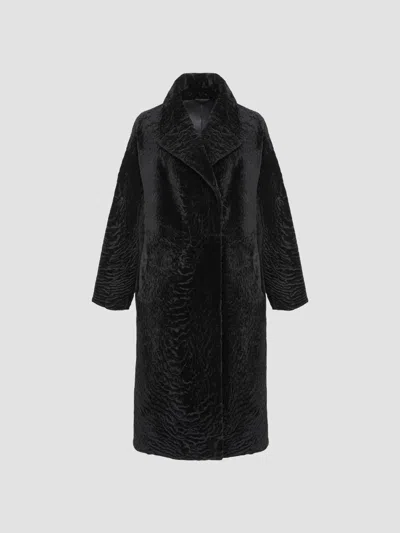 Gorski Women's Reversible Textured Shearling Lamb Short Coat In Black
