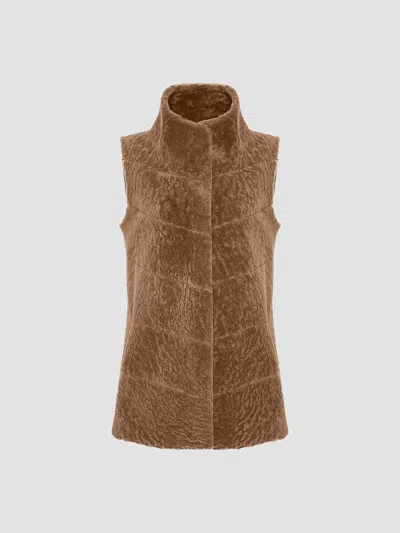 Gorski Women's Reversible Textured Shearling Lamb Vest In Camel