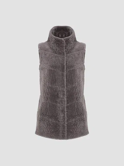 Gorski Women's Reversible Textured Shearling Lamb Vest In Gray