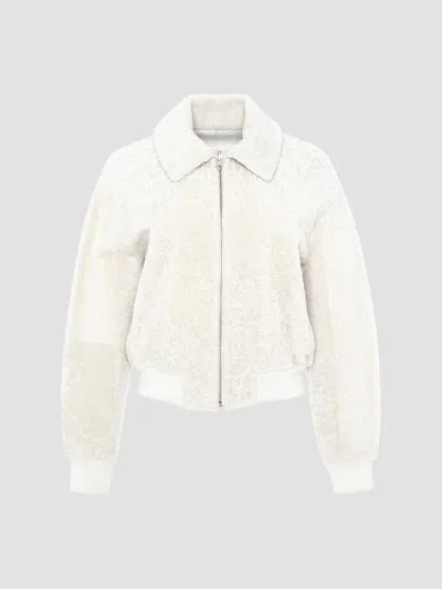 Gorski Women's Reversible Textured Shearling Lamb Zip Coat In Ivory