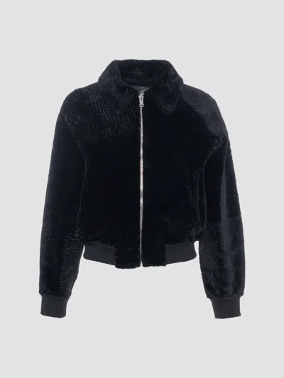 Gorski Women's Reversible Textured Shearling Lamb Zip Jacket In Black