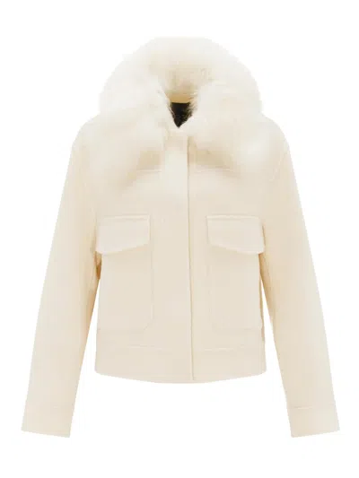 Gorski Women's Select Cashmere And Wool Blend Jacket With Detachable Goat Collar In White