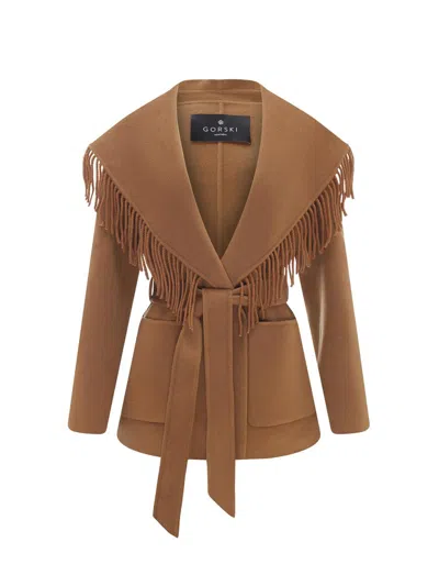 Gorski Women's Select Cashmere And Wool Blend Jacket With Tassle Trim And Belt In Brown