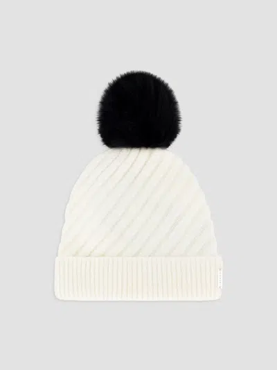 Gorski Women's Select Cashmere Cable Knit Beanie Hat With Merinillo Shearling Lamb Pompom In White