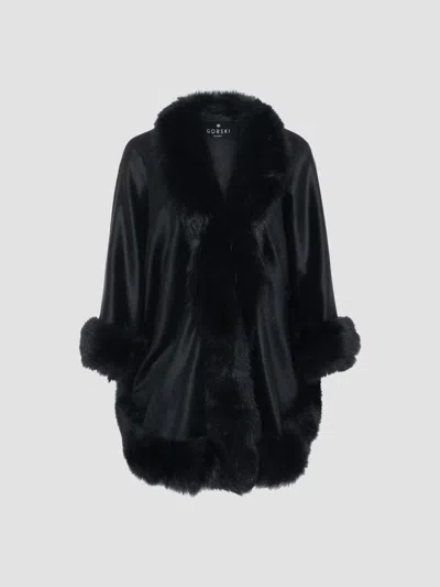 Gorski Women's Select Cashmere Capelet With Merinillo Shearling Lamb Trim In Black