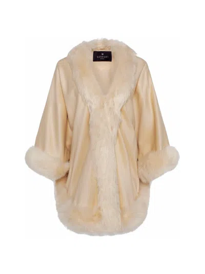 Gorski Cashmere Cape With Toscana Shearling Lamb Trim In Neutral