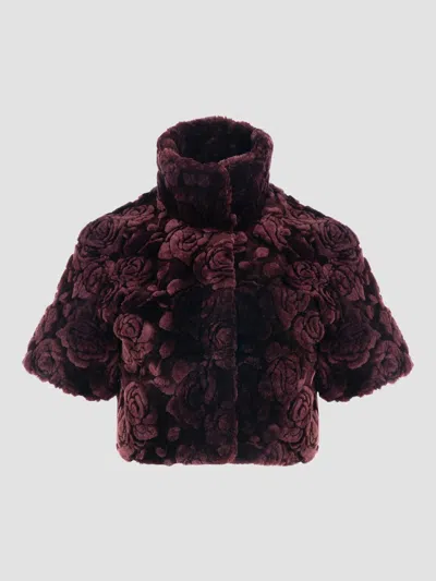 Gorski Women's Select Lamb Rose Cut Bolero Cropped Sleeves Coat In Burgundy
