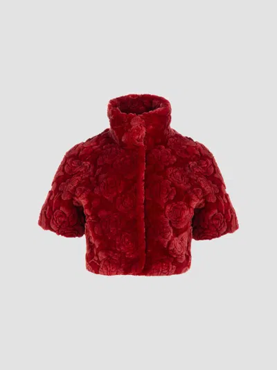 Gorski Women's Select Lamb Rose Cut Bolero Cropped Sleeves Coat In Red