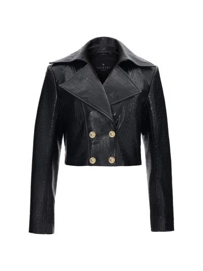 Gorski Women's Select Nappa Leather Croco Embossed Bolero In Black