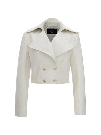 Gorski Women's Select Nappa Leather Croco Embossed Bolero In White