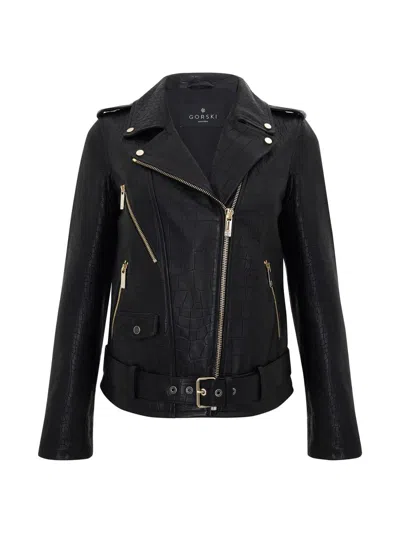 Gorski Women's Select Nappa Leather Croco Embossed Jacket In Black