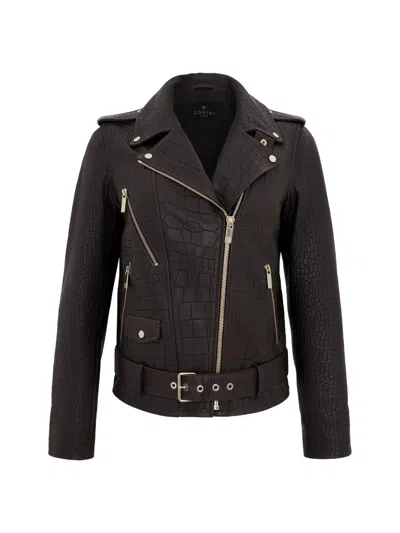 Gorski Women's Select Nappa Leather Croco Embossed Jacket In Black