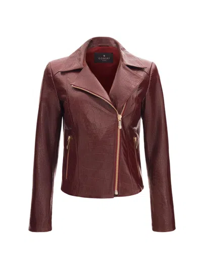 Gorski Women's Select Nappa Leather Croco Embossed Jacket In Brown