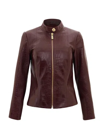 Gorski Women's Select Nappa Leather Croco Embossed Zip Jacket In Burgundy