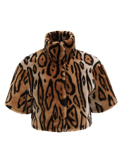 Gorski Women's Select Shearling Lamb Bolero With Cropped Sleeves In Ocelo Print
