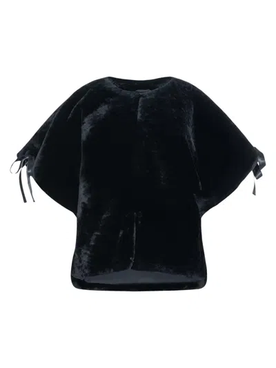 Gorski Women's Select Shearling Lamb Collarless Short Sleeve Jacket In Black
