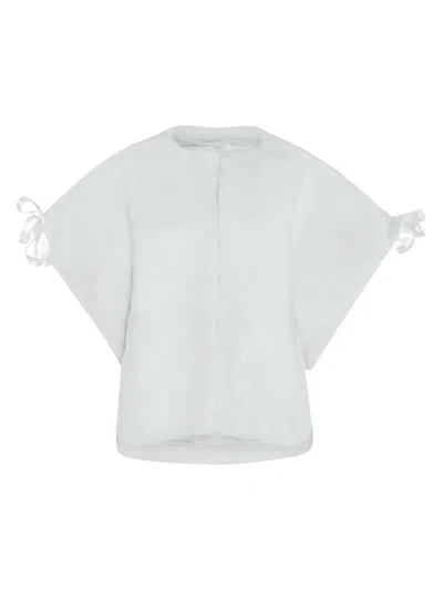 Gorski Women's Select Shearling Lamb Collarless Short Sleeve Jacket In White