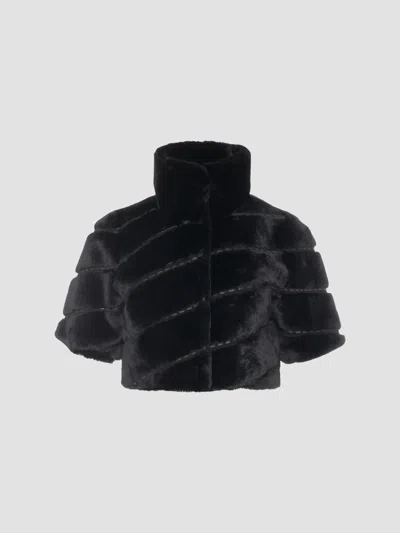 Gorski Women's Select Shearling Lamb Diagonal Bolero With Cropped Sleeves In Black