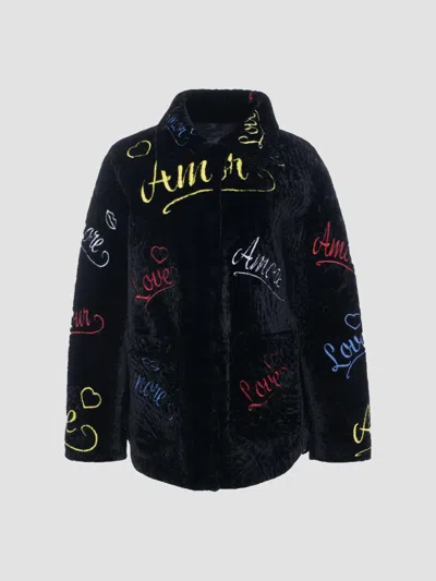 Gorski Women's Select Shearling Lamb Embroidered Love Coat In Black Multi