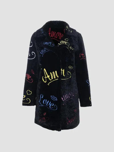 Gorski Women's Select Shearling Lamb Embroidered Love Stroller In Black Multi