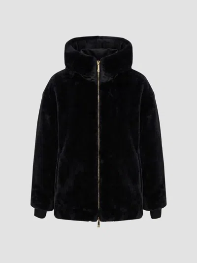 Gorski Women's Select Shearling Lamb Jacket With Hood In Black