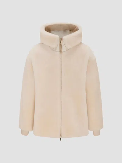 Gorski Women's Select Shearling Lamb Jacket With Hood In Ivory