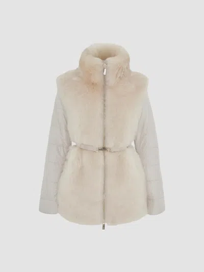 Gorski Women's Select Shearling Lamb Jacket With Quilted Sleeves And Back, Belt In Neutral