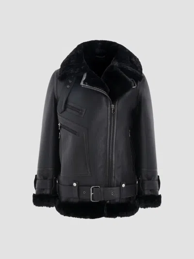 Gorski Shearling Lamb Moto Zip Jacket In Black