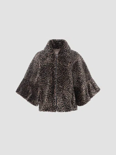 Gorski Women's Select Shearling Lamb Zip Coat With Cropped Sleeves In Animal Print