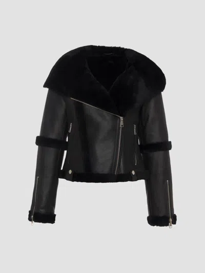 Gorski Women's Select Shearling Lamb Zip Coat With Hood In Black