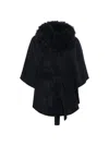 Gorski Select Wool Belted Cape With Select Lamb Collar In Black