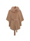 Gorski Women's Select Wool Belted Cape With Select Lamb Collar In Brown