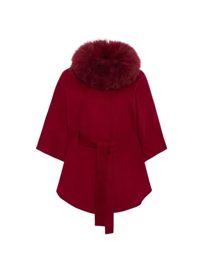 Gorski Women's Select Wool Belted Cape With Select Lamb Collar In Burgundy