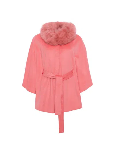 Gorski Women's Select Wool Belted Cape With Select Lamb Collar In Pink