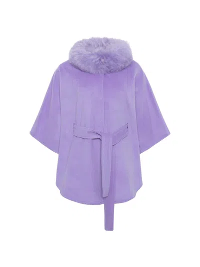 Gorski Women's Select Wool Belted Cape With Select Lamb Collar In Purple