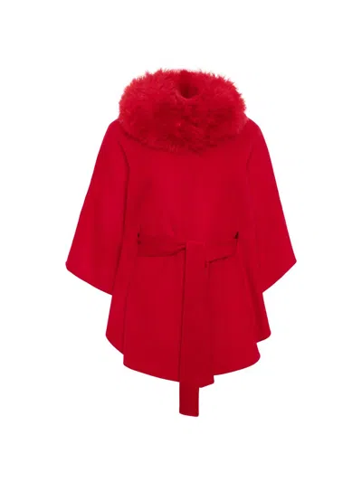 Gorski Women's Select Wool Belted Cape With Select Lamb Collar In Red