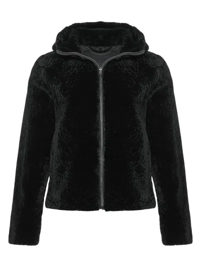 Gorski Women's Shearling Lamb Parka Reversible To Taffeta In Black