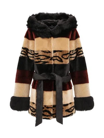 Gorski Women's Shearling Lamb Parka With Merinillo Shearling Lamb Hood Trim & Cuffs, Belt In Multi