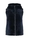 Gorski Reversible Select Genuine Shearling Vest With Loro Piana Wool And Cashmere Quilted Down Back In Blue