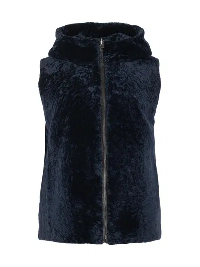 Gorski Reversible Select Genuine Shearling Vest With Loro Piana Wool And Cashmere Quilted Down Back In Blue