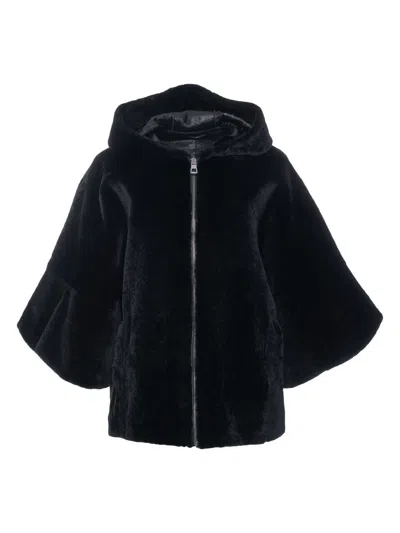Gorski Women's Shearling Lamb Zip Jacket With Cropped Sleeves In Black