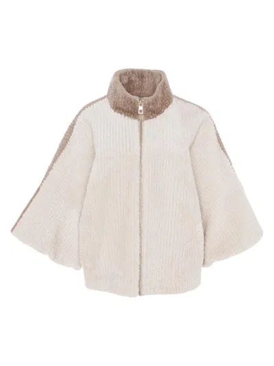 Gorski Women's Shearling Lamb Zip Jacket With Cropped Sleeves In Multi