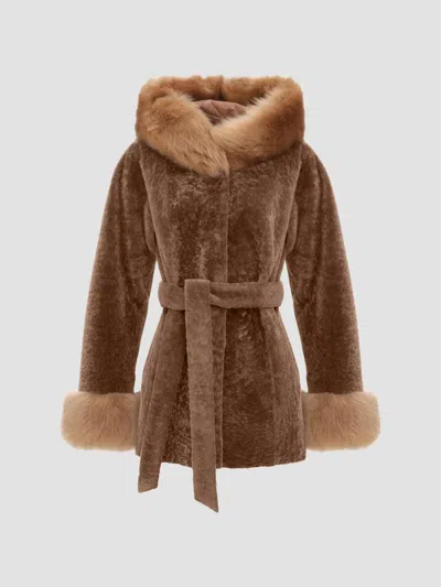 Gorski Women's Textured Lamb Reversible Parka Jacket In Brown