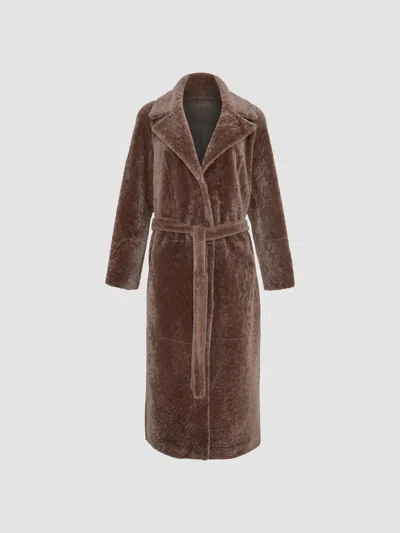 Gorski Women's Textured Shearling Lamb Coat, Belt In Brown