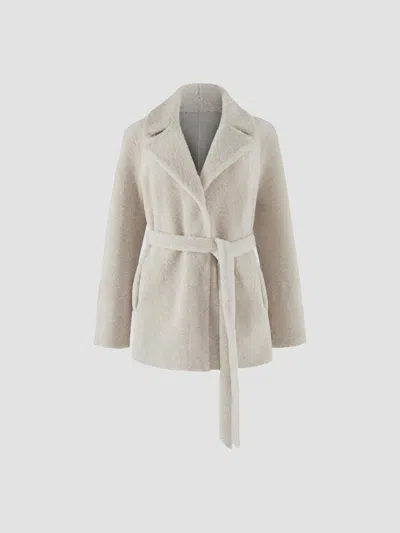 Gorski Women's Textured Shearling Lamb Coat With Belt In Gray