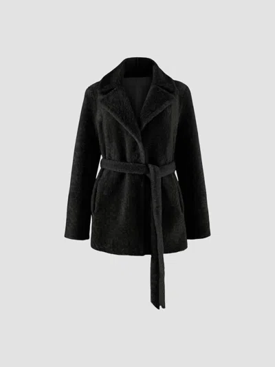 Gorski Women's Textured Shearling Lamb Coat With Belt In Black