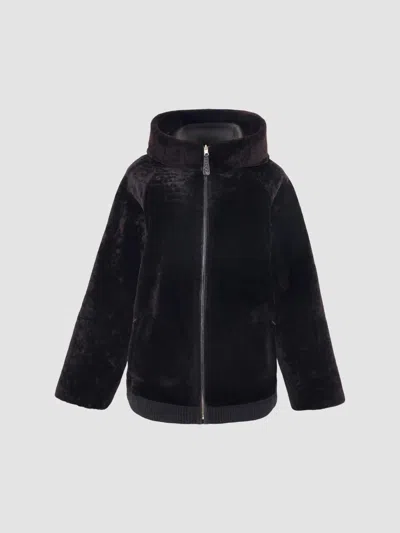 Gorski Women's Textured Shearling Lamb Coat With Hood In Brown
