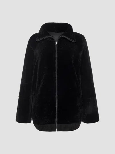 Gorski Women's Textured Shearling Lamb Zip Coat In Black