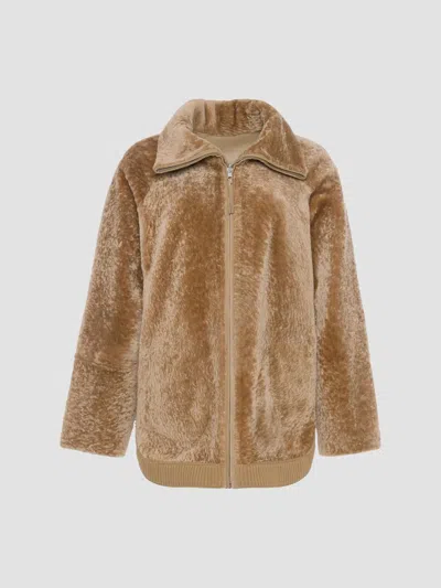 Gorski Women's Textured Shearling Lamb Zip Coat In Brown