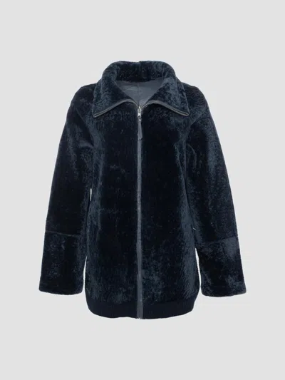 Gorski Women's Textured Shearling Lamb Zip Coat In Navy
